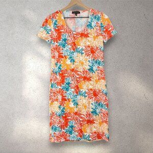 Slinky Brand Floral Shift Dress Womens XS Orange Blue White Boho Beach Lagenlook
